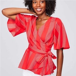 LOFT Petite Peplum Striped Wrap Blouse